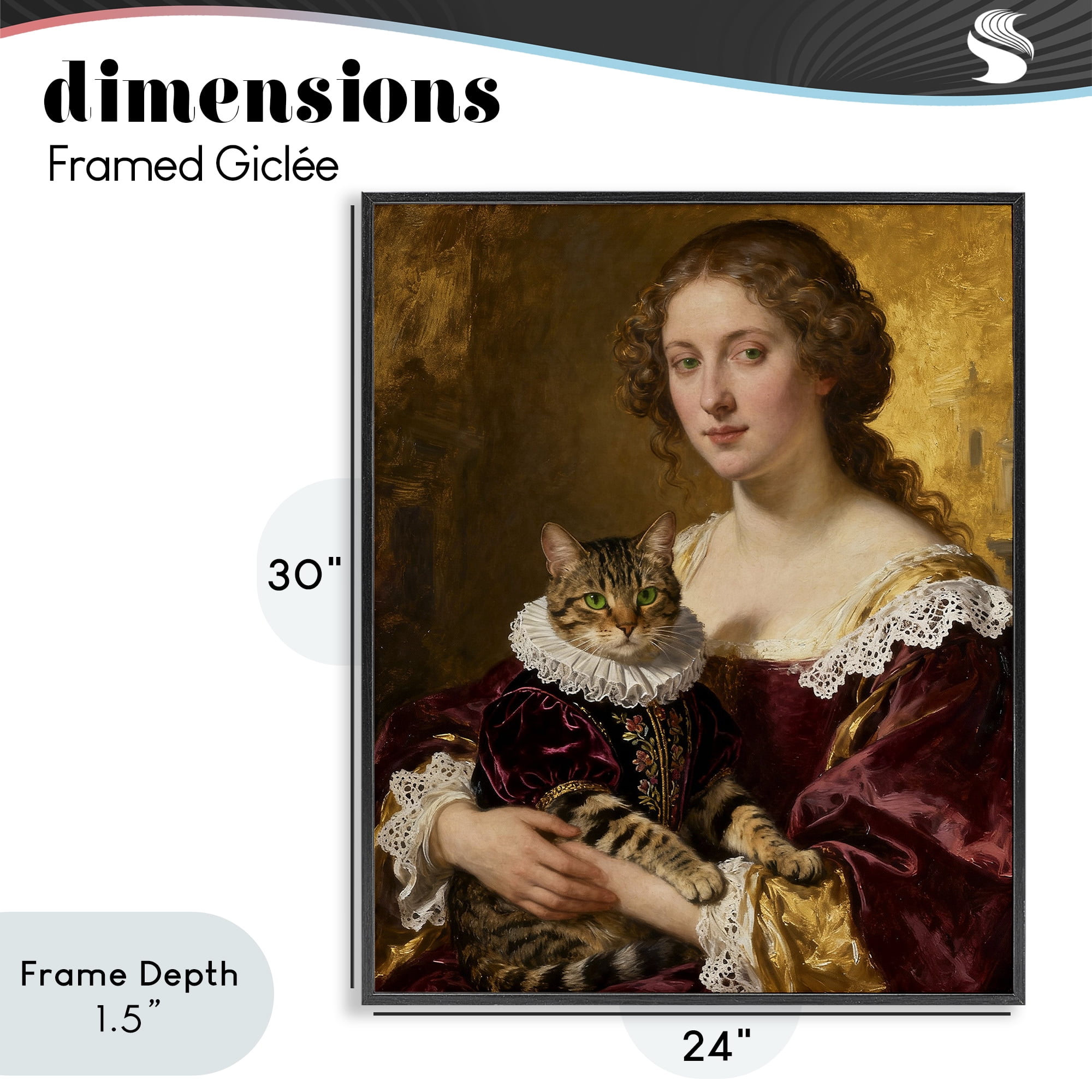 Stupell Industries Renaissance Lady with Regal Cat Black Framed Giclee Art, design by CAD Designs