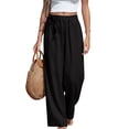 thumbnail image 2 of Cotton Linen Beach Palazzo Pants for Women Wide Leg Flowy Tie Knot High Waisted Adjustable Trousers with Pockets 2026 Black 2XL, 2 of 5