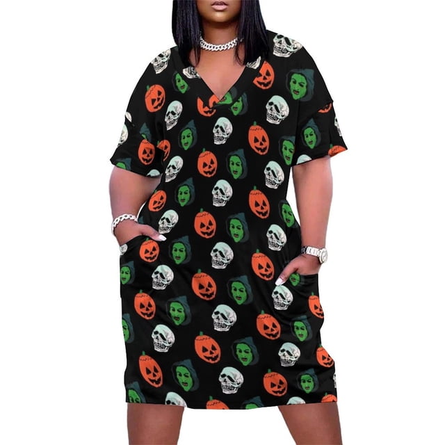 Vestido de verano holgado con bolsillos para mujer conjunto de máscara de trébol plateado falda de noche