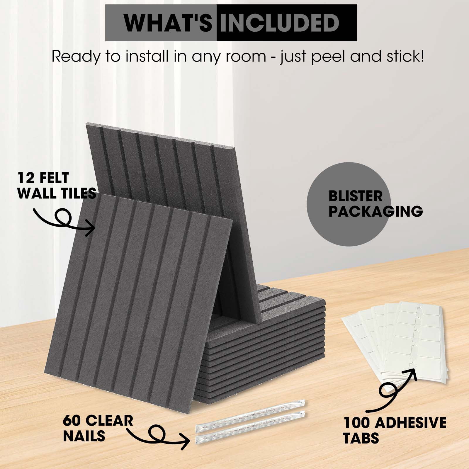 Vision Board - Cork Board for Walls, 48" x 36" | 12 Pack | Cork Board Tiles, Felt Bulletin Board, Large Corkboard, Cork Panel for Office, Felt Wall Panels, Cork Panels, Corkboard Roll (Dark Grey)
