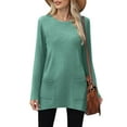 thumbnail image 5 of Miluxas Women's Long Sleeve Round Neck Shirts Fall Solid Color Loose Casual T-Shirt Top with Pocket Green L(L), 5 of 9