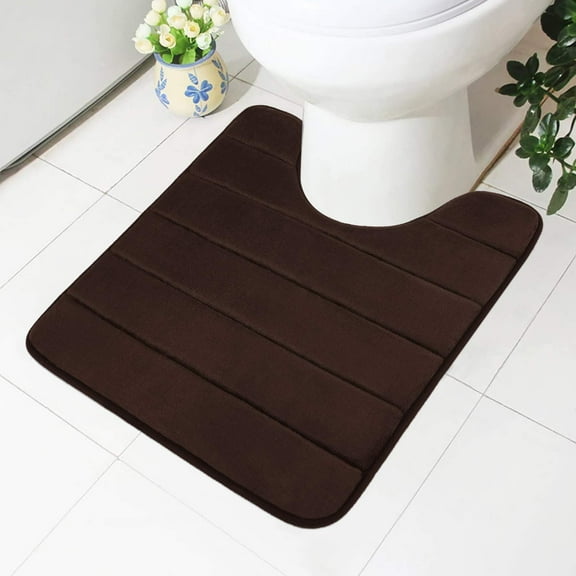 NEWEEN Bath Mats for Bathroom Non Slip - Memory Foam U-Shaped Bath Rug Coral Velvet Super Water Absorbent Polyster Soft Shaggy Anti-Slide For Bathroom Floor Rug - 20" x 24"