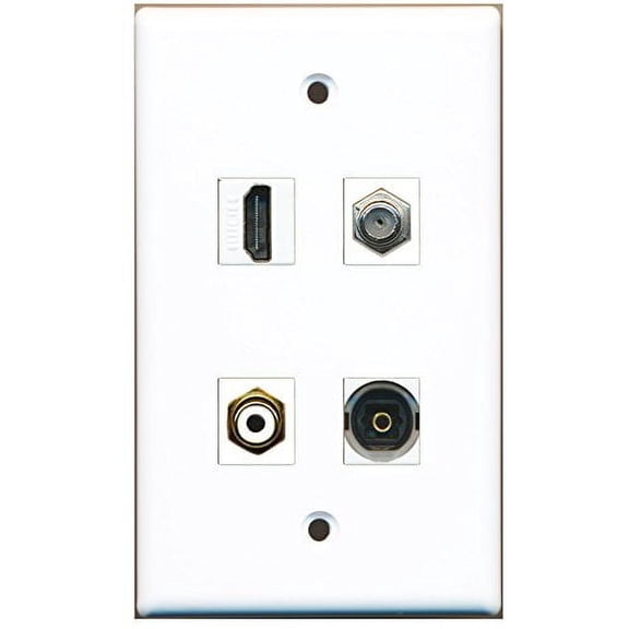 RiteAV - 1 Port HDMI 1 Port RCA White 1 Port Coax Cable TV- F-Type 1 Port Toslink Wall Plate