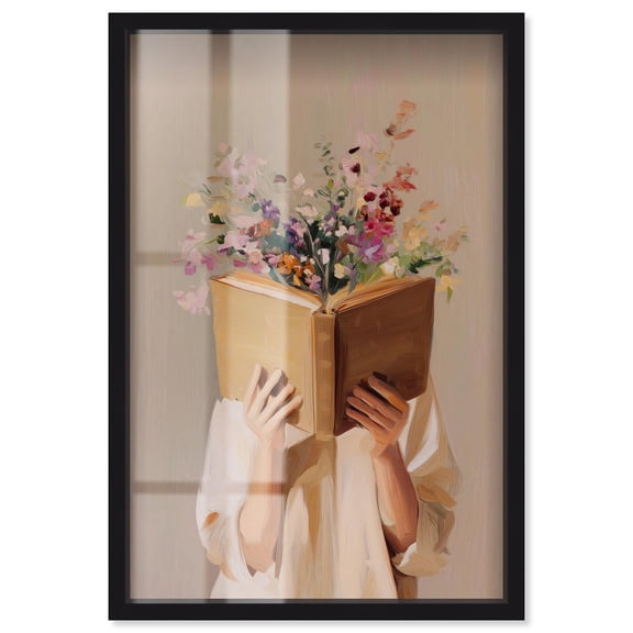 Reading in Petals Shadowbox Print Fashion Art Prints by Art Remedy, Black Frame, 10 x 15