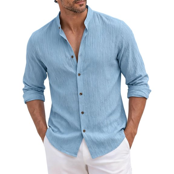 jjayotai Men's Henley Shirts Casual Long Sleeve Button down Shirts Loose Fit Beach Shirts 2026 Summer Vacation