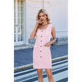 thumbnail image 6 of Women'S 2025 Summer Sleeveless Mini Dress Crewneck Button Knit Solid Color Bodycon Party Short Dresses with Pockets Pink XL, 6 of 7