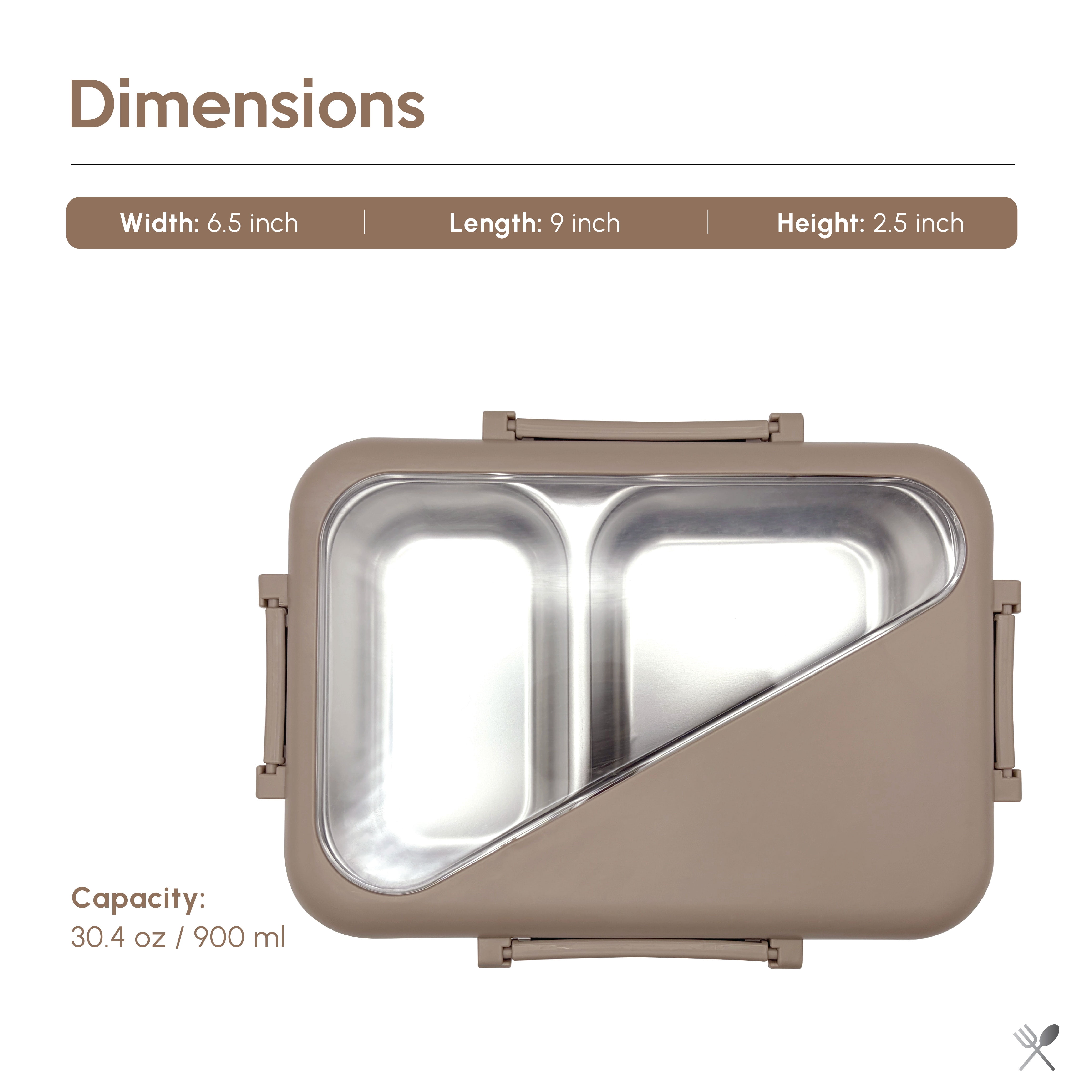 Just Cook 2 Section Microwave Safe Stainless Steel Bento Box 900 ml (Mocha Mousse)
