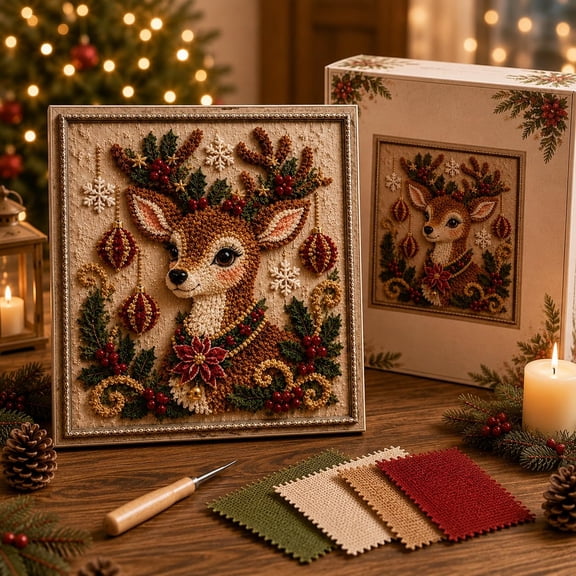 3D Christmas Fabric Poke Art Kit – Handmade Vintage Holiday Decoration, DIY Craft Project for Adults and Beginners
