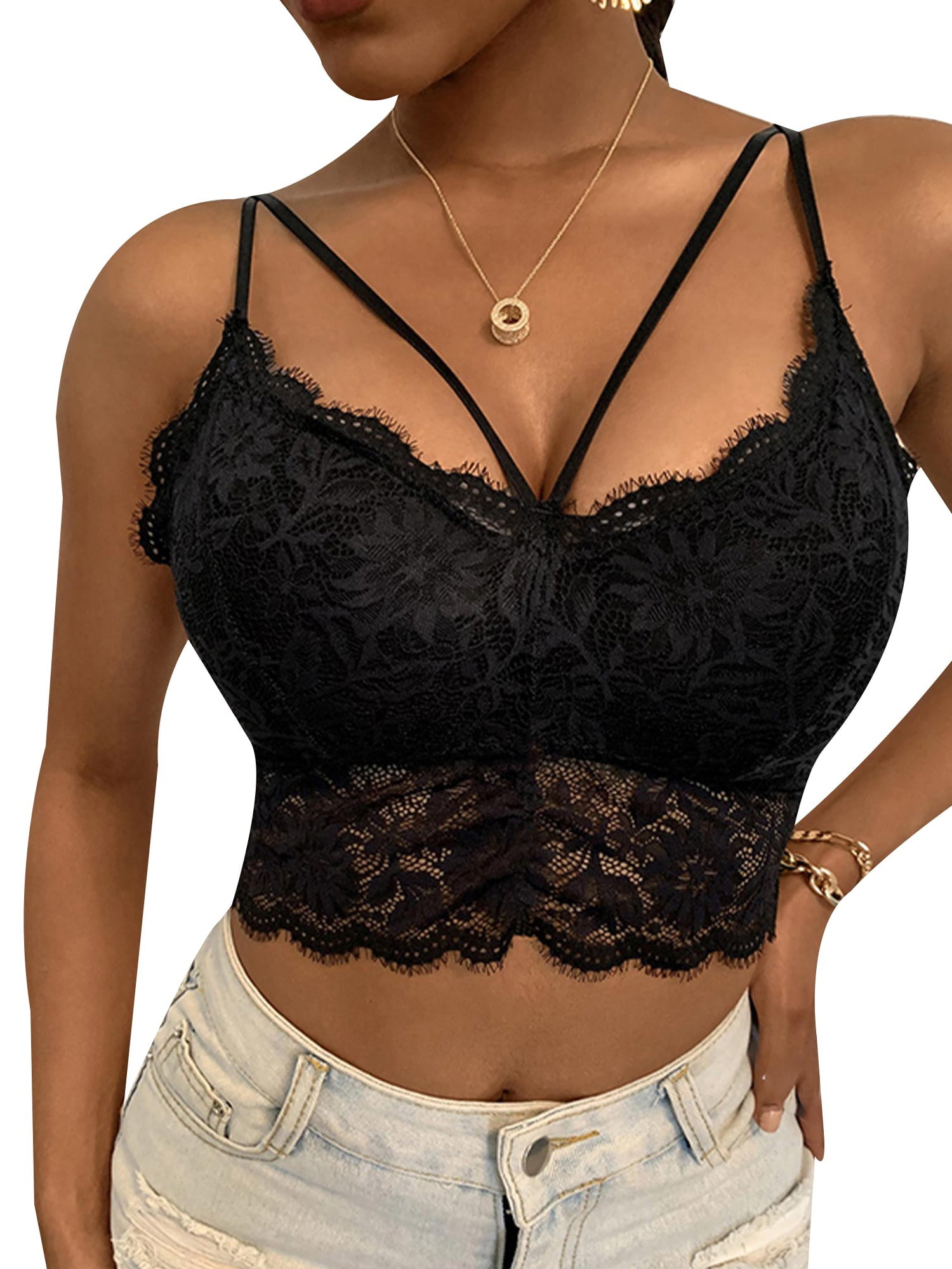 Julycc Womens Bralette Lace Bustier Camisole Crop Top Strappy Lingerie
