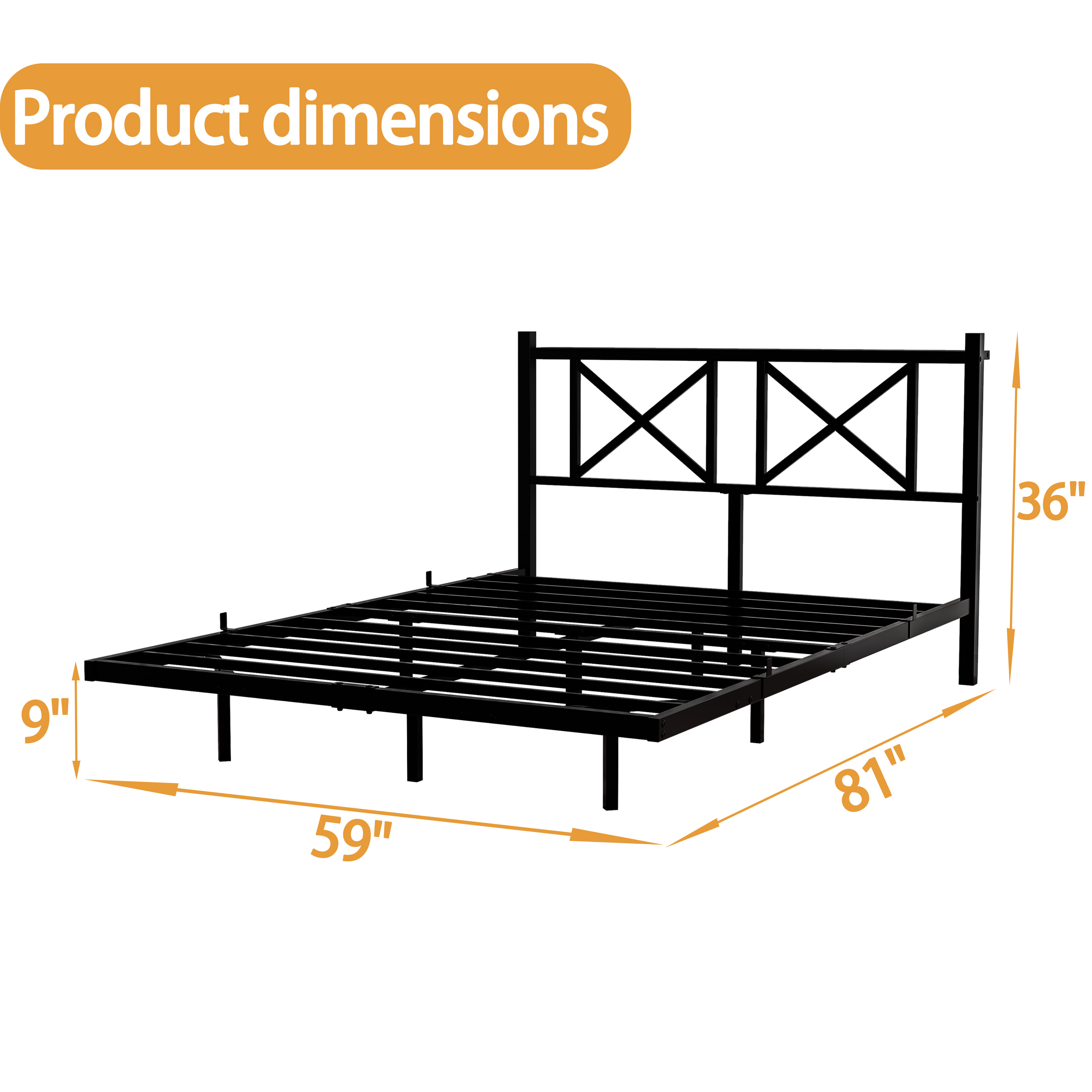 Miniyam Queen Size Floating Metal Platform Bed with RGB LED Lights, Storage Headboard with AC & USB Charging Ports, Black