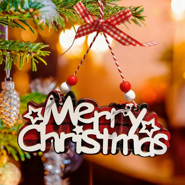 Adorno navideño de madera | Decoración festiva para el árbol | Decoración navideña para el hogar | Estampado a cuadros | 1 pieza | Caja de regalo de temporada y decoración para fiestas