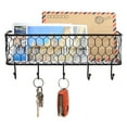 thumbnail image 2 of MyGift Modern Black Metal Wall Mounted Wire Mesh Basket with Key Hooks, 2 of 6