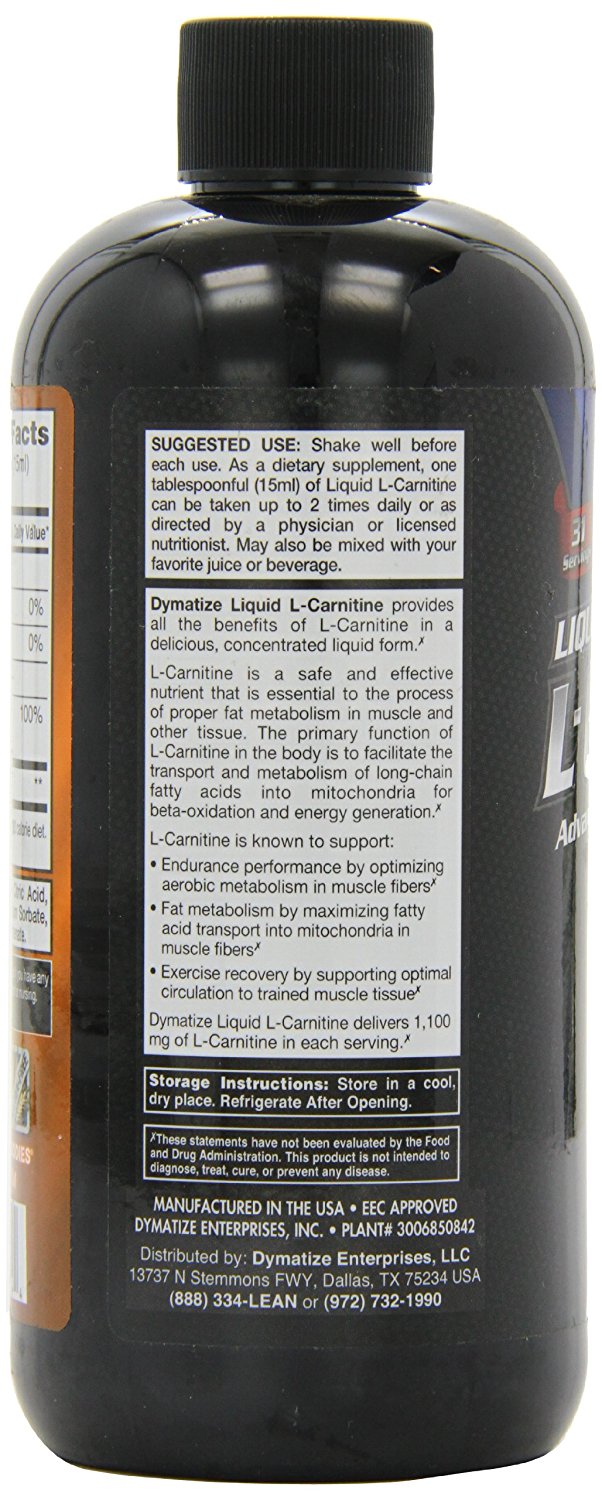 Dymatize Liquid L Carnitine Orange 16 Fl Oz 32 Servings