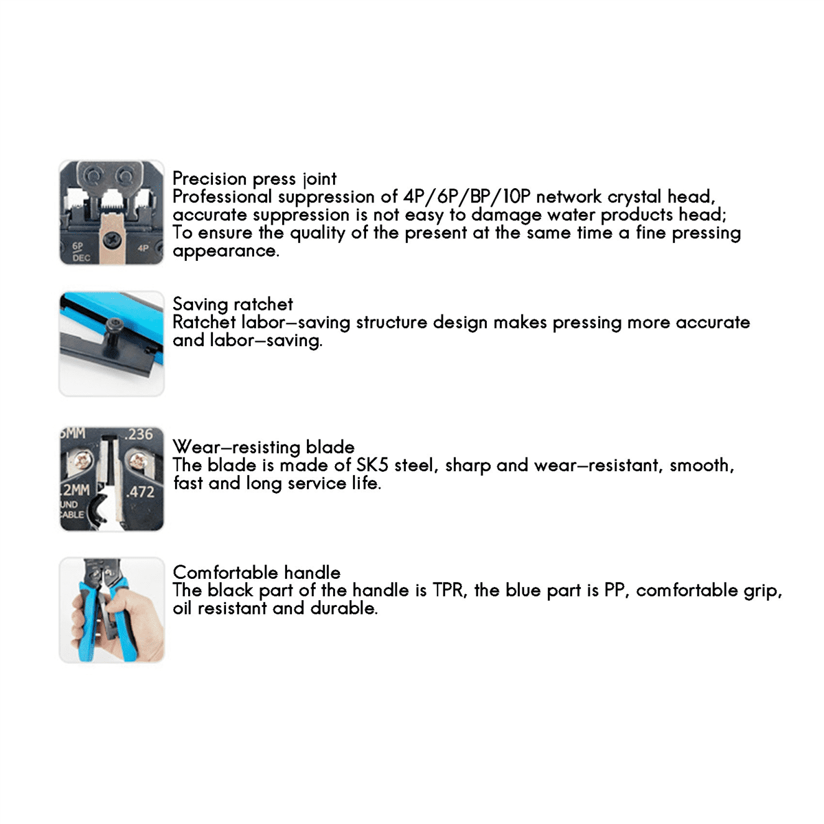 3X RJ45 Network Crimper 10P 8P 6P 4P Crimping Tools Stripper for RJ45 RJ11 RJ12 RJ50 Connector Ethernet Cable,3 x Crimper,Black&Blue
