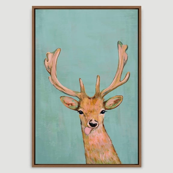 PixonSign Framed Wall Art Pastel Watercolor Brown Forest Deer Nature Animals Portrait Artwork Cartoon Oil Paintings Modern Canvas Prints Colorful Fine Art for Rooms - 24"x36" Natural