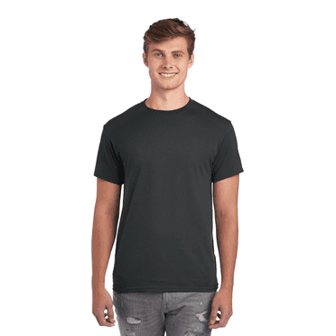 JERZEES Short Sleeve T-Shirt Charcoal Grey Crewneck Shirts for Men, 50/50 Cotton/polyester Single Tee, Size L