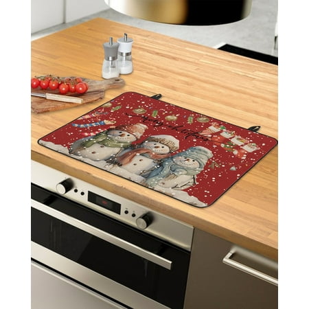

Red Snowman Christmas Stove Top Covers for Electric Stove Heat Insulation Fireproof Glass Cooktop Cover Counter Top Glass Stove Cover for Prevent Scratches 36 x21 Xmas Stocking Winter Snowflake