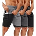 thumbnail image 1 of Pack de 3 pantalones cortos de gimnasio 2 en 1 OCYMA para hombre con bolsillos de 18 cm, 1 of 7