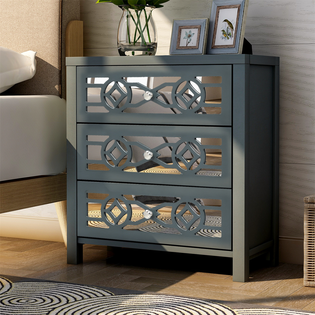 Entryway Storage Chest with 3 Drawers, Modern Nightstand Bedside Table