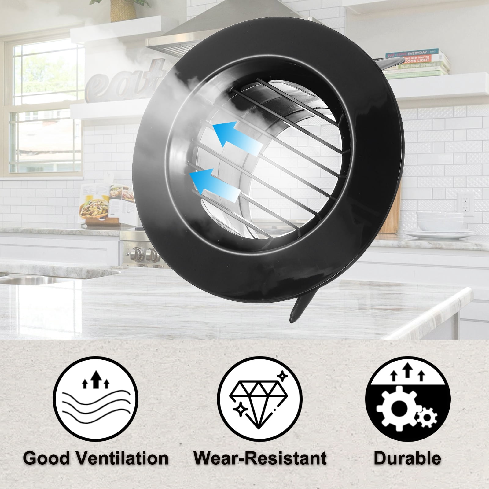 Uxcell 3 Inch Round Air Vent Cover, 2Pcs Soffit Vents ABS Ceiling Vent Covers Air Vent Louver for Living Room, Black
