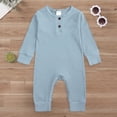 thumbnail image 2 of Ulanda Unisex Infant Boy Girl Long Sleeve Romper Cotton Solid Bodysuit One Piece Jumpsuit Newborn Baby Outfits (Light Blue, 4-8 Months), 2 of 8
