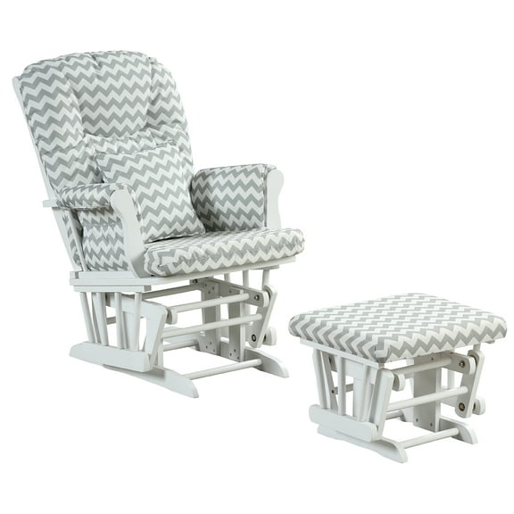 Angel Line Monterey II Glider and Ottoman, White Finish with Gray Chevron Cushions