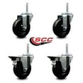 thumbnail image 2 of 4 Inch Hard Rubber Wheel Swivel 5/8 Inch Threaded Stem Caster Set 2 Brakes SCC, 2 of 2