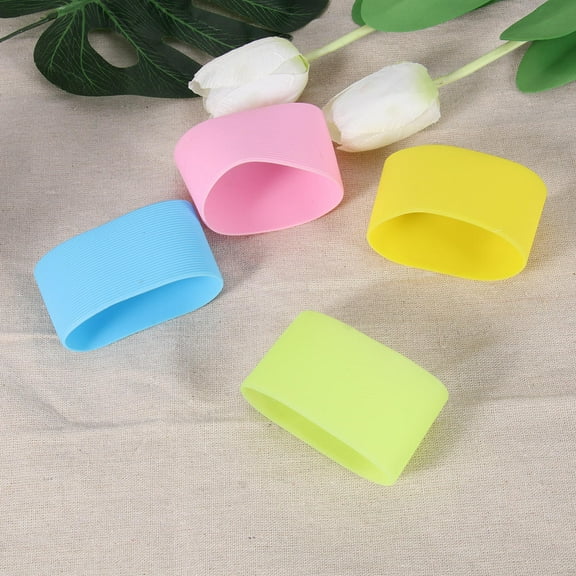 Worgeous 4pcs Silicone Heat resistant Cup Sleeves Non slip Protective Water Glass Covers for Bottles and Mugs (Green Light Blue Pink Yellow)