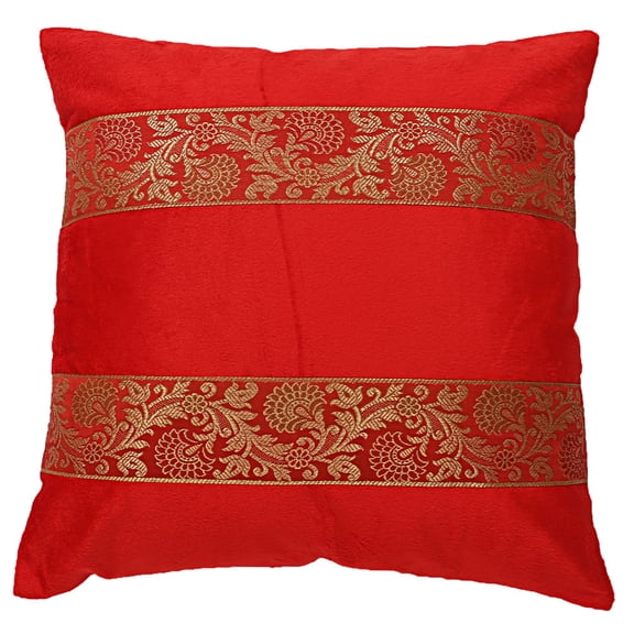 Stylo Culture Ethnic Sofa Throw Pillow Cover 16 x 16 Polydupion Brocade Jacquard Red Square 40 x 40 cm Home Decor Velvet Floral Zippered Cushion Cover | 1 Pc