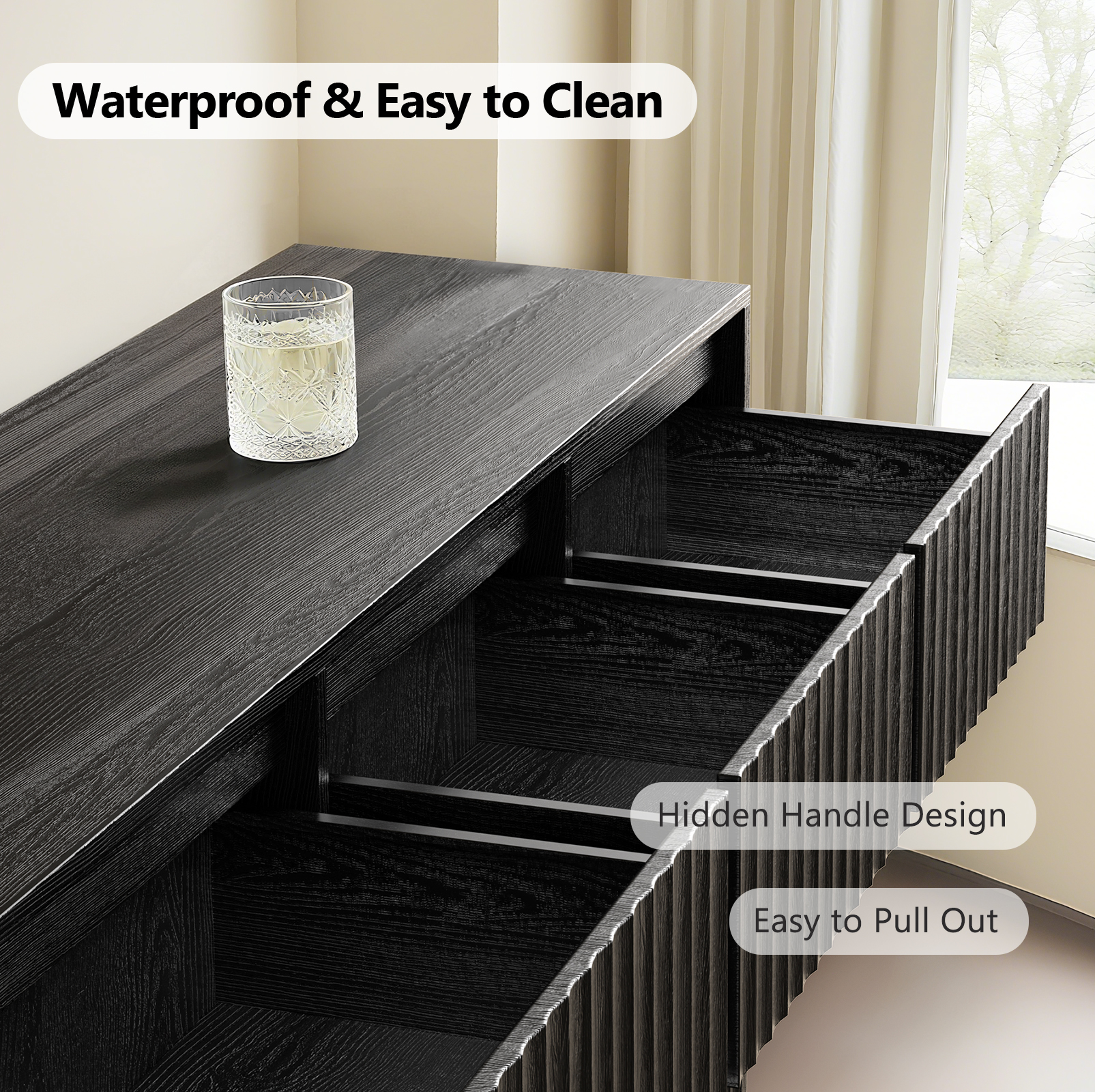 UPGO Wood Dresser, 7 Drawer Dresser for Bedroom, Modern Chest of Drawers with Deep Drawers Waterproof Living Room, Hallway, Entryway,Black