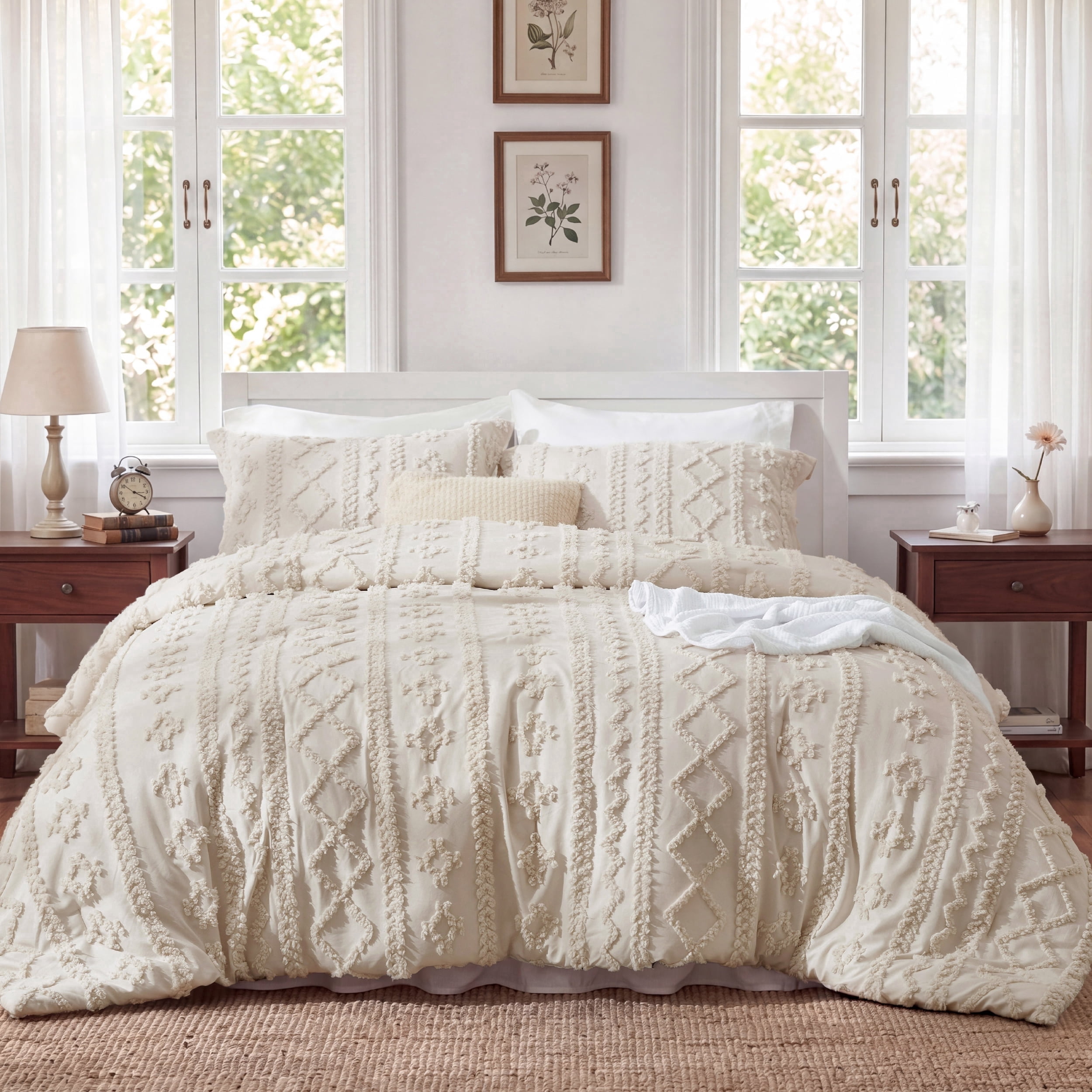 U by Bedsure Tufted Boho Comforter Set, Queen, Beige, 3-Piece