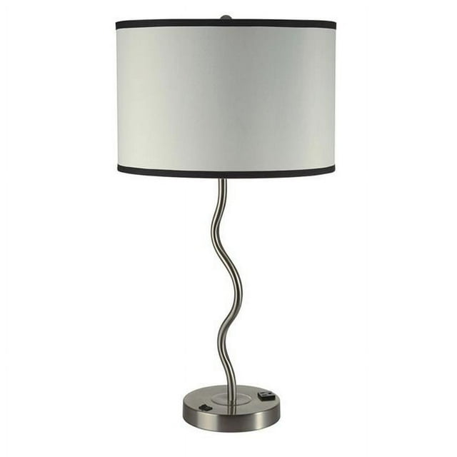 Benzara BM240916 Table Lamp with Curved Tubular Body & Round Base, Silver