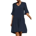 thumbnail image 5 of Franhais Women's Summer A-line Dress Solid Color/Floral Print Short Sleeve V Neck Dress, 5 of 7