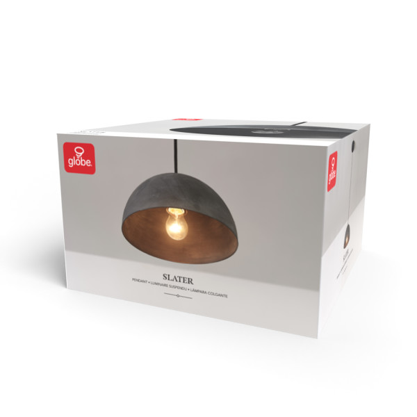 Luminaire suspendu à 1 ampoule avec abat-jour au fini béton et cordon de suspension en tissu noir