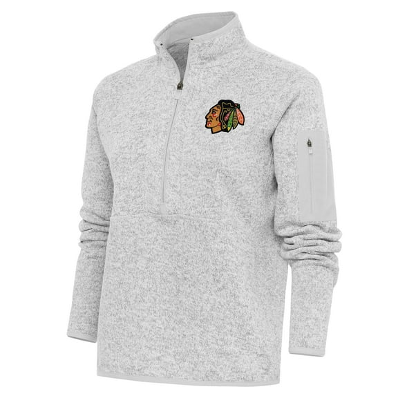 Women's Antigua Heather Gray Chicago Blackhawks Team Logo Fortune Quarter-Zip Jacket
