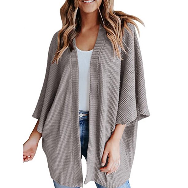 Guardurnaity Suéter abierto frontal para mujer, cárdigan de punto suelto de poliéster, manga 3/4, ropa informal de primavera y otoño, Púrpura, M Prendas para la parte del cuerpo Gris SG Guardurnaity AP003557-19
