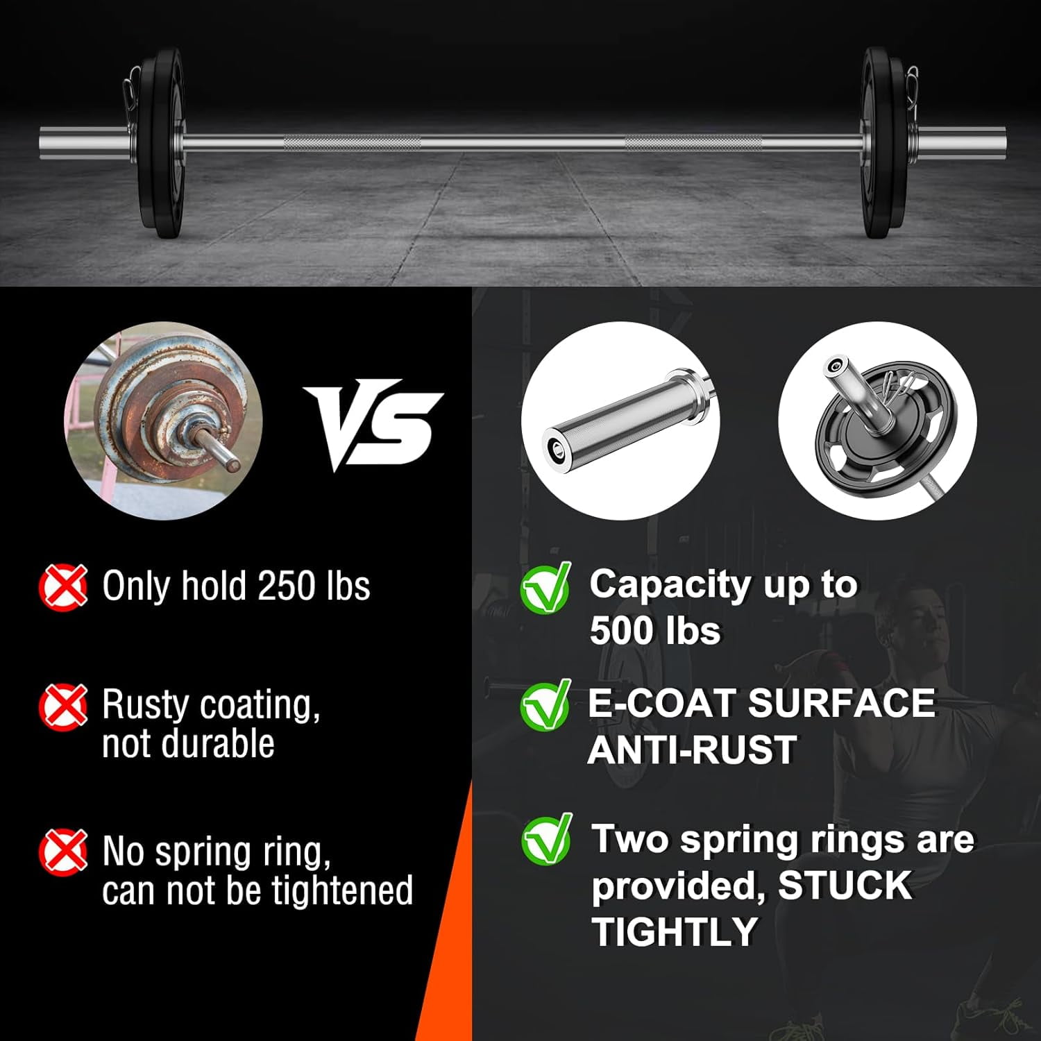 57 Inch  Barbell Bar with Knurled Grip for Weight Lifting and Strength Training