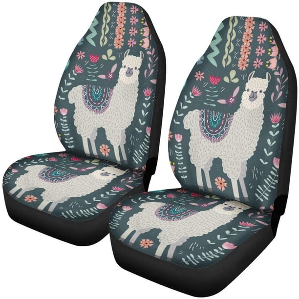 Adorables fundas para asientos delanteros de automóvil con flores de llama y alpaca solo para mujeres y hombres. Protección del asiento envolvente para v