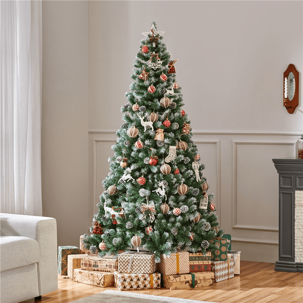 Alden Design 6Ft Pre-decorated Frosted Artificial Christmas Tree with Pinecones, Green