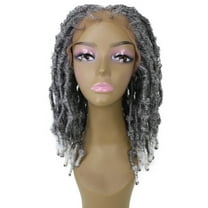LUXLUXE Curly Ezelle 15.5" inch Long 4X4 Hand Tied Lace Braid Braided Wig, Black to White Ombre