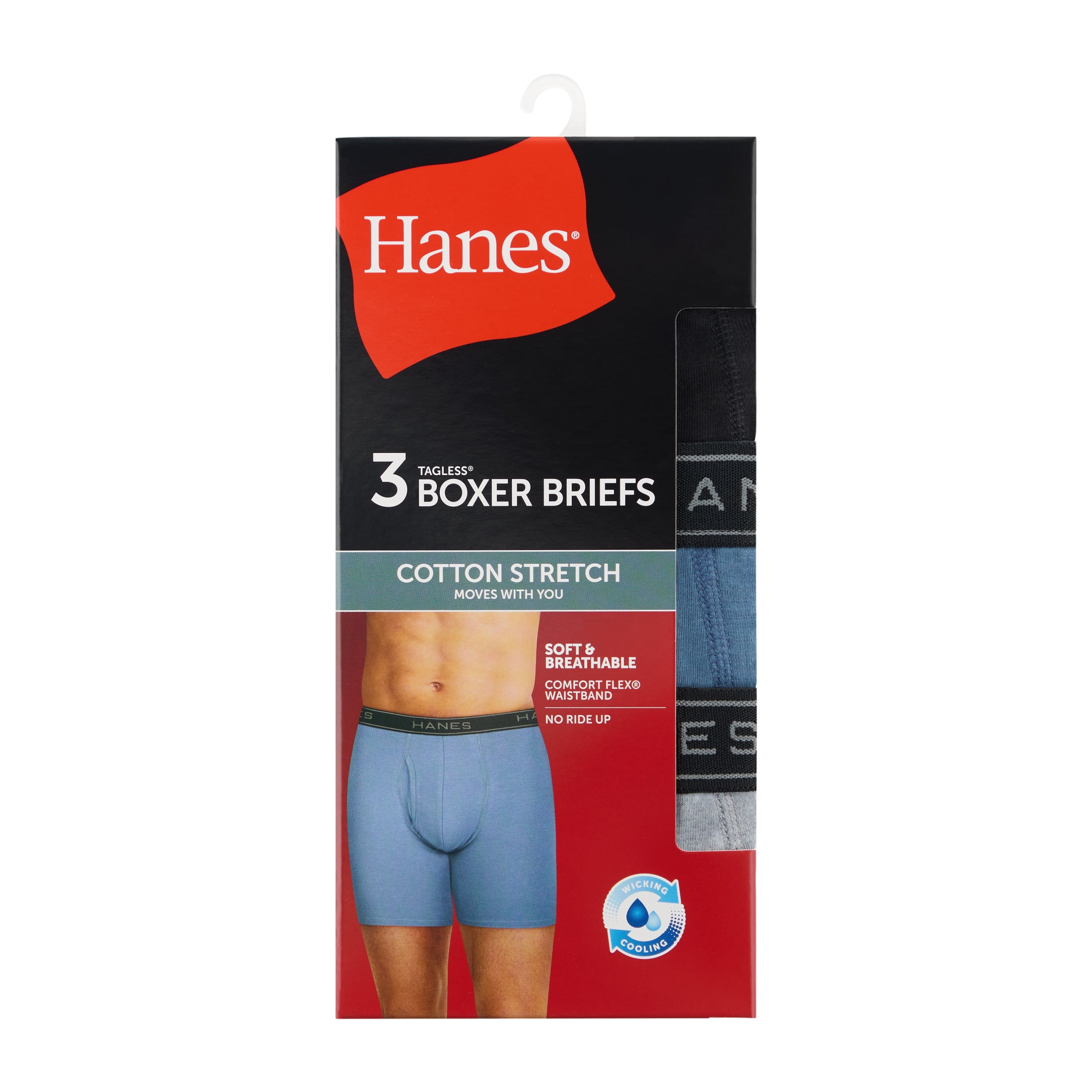 Hanes Mens Underwear Boxer Briefs, 3-Pack, Stretch Underwear for Men, Moisture-Wicking, No Ride Up
