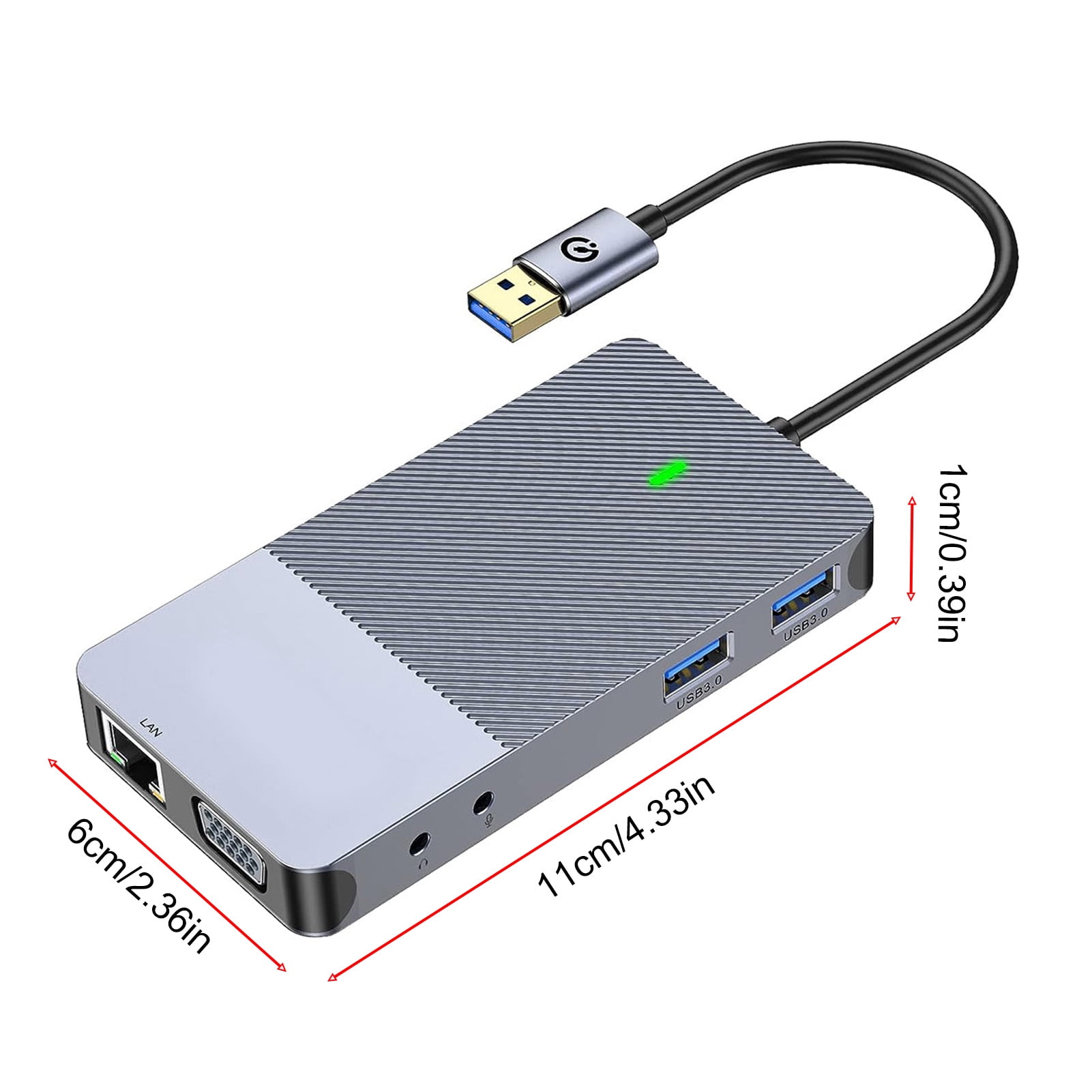 Laptop USB Extenders Docking 11 in 1 USB Hub Triple Display Dock with VGA LAN Card Slots USB 3.0 3.5mm Headphone Splitter Extenders Multiport Docking Station for Laptop