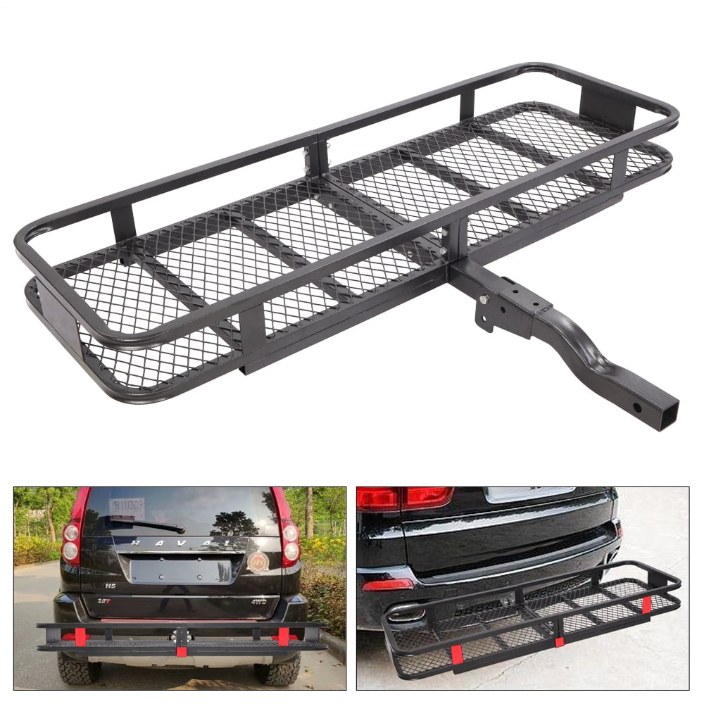 Hitch Mount Cargo Carrier Thick Steel Constructed Fits to 2 Receiver 500lbs Folding Cargo Carrier Luggage Basket with Cargo Carrier Net & Hitch Stabilizer Cargo Carrier Hitch Mount Basket 