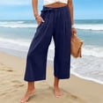 thumbnail image 2 of Women's High Waisted Cropped Wide Leg Pants Summer Loose Travel Work, 2 of 9