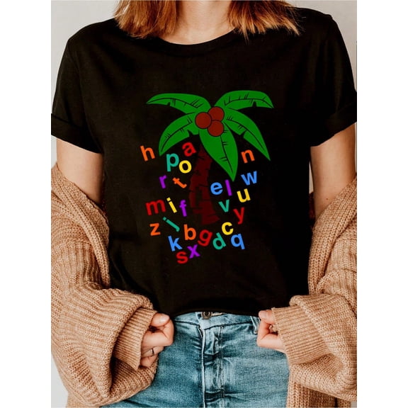 Chicka Chicka Boom Boom Tree T-Shirt Printed T-Shirt, Short-Sleeved Crew Neck Casual Top, Suitable For All Seasons, Women's Wear