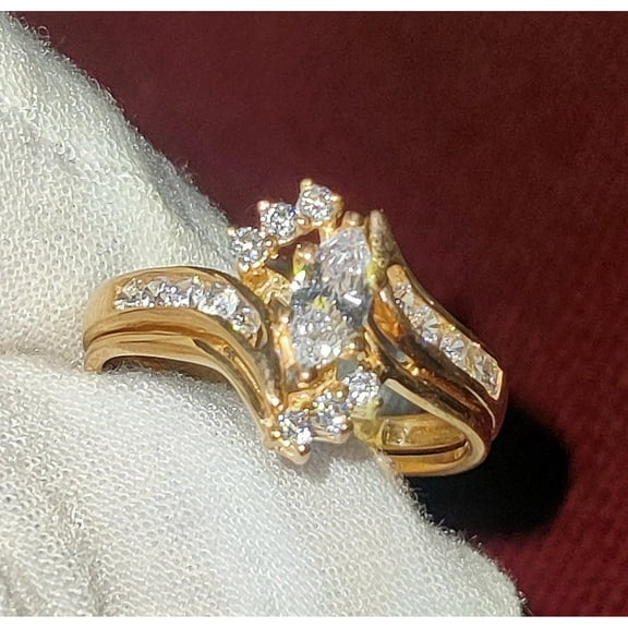2.00 CT Marquise Cut Simulated Diamond 14K Yellow Gold Plated Silver Women Wedding Ring