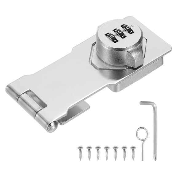 Uxcell Keyless Cabinet Lock with Combination Code (4.5 Inch) - 3-Digit Password Hasp Latch Lock Mechanical Password Rotary Hasp, for Drawer Closet Cupboard Fence Door, Silver