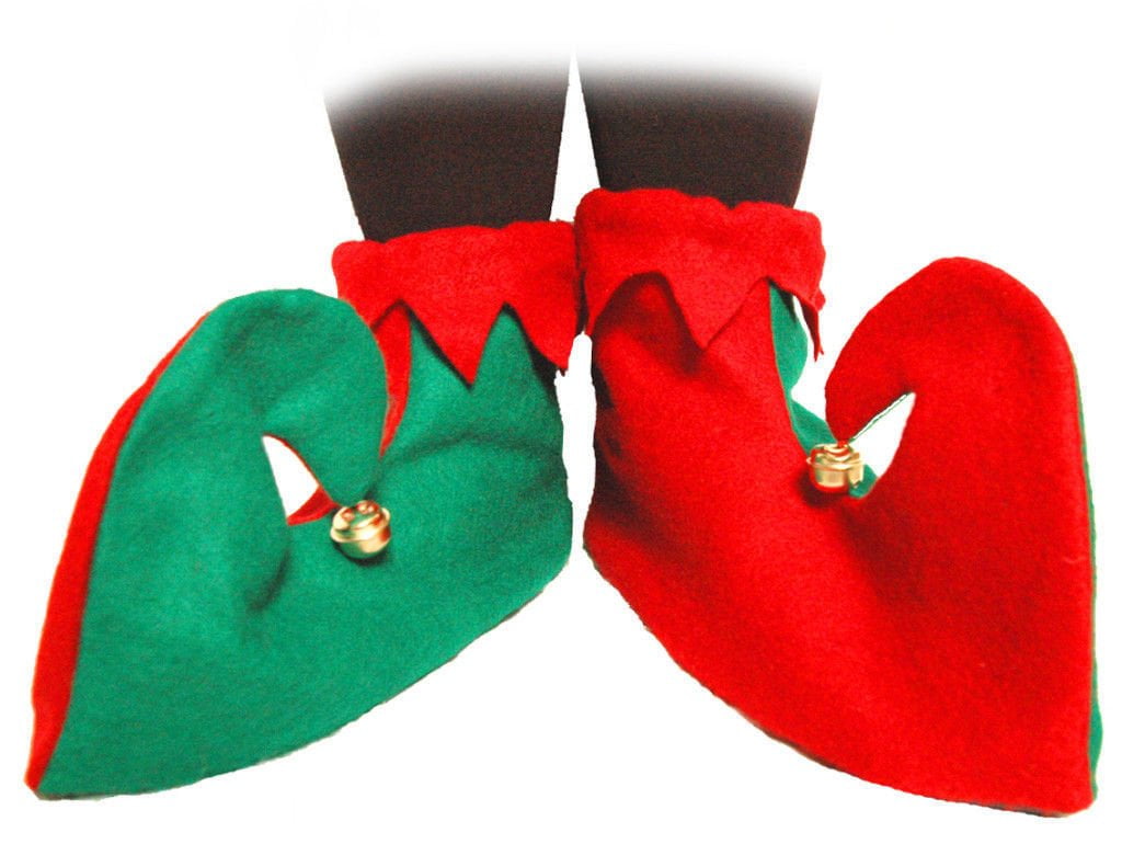 Adult Green & Red Xmas Boots Santa Helper Elf Pixie Christmas Deluxe Shoes 