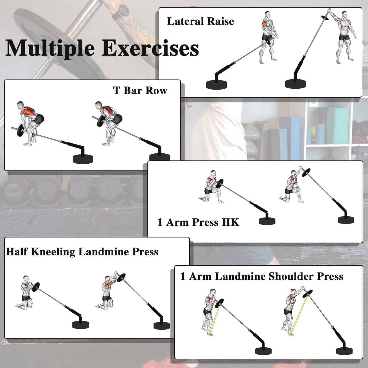 BalanceFrom T-Bar Landmine Row Attachment – 360° Swivel Olympic 2" Barbell Insert | Home-Gym Back/Core Trainer, Heavy-Steel, Easy Setup