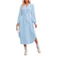 thumbnail image 2 of xiaxaixu Robe Midi Rayée pour Femmes Printemps Automne Robe Chemise Décontractée Manches Longues Col en V Robes à Bandage, 2 of 7